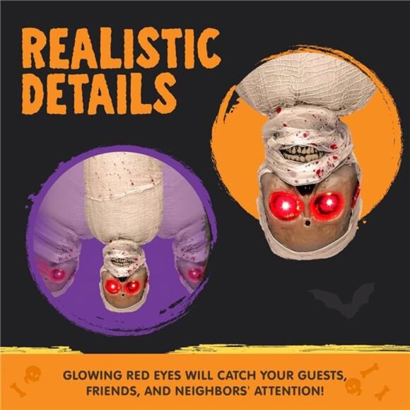Halloween Animated Hanging Corpse - LED Light-Up Eyes - Picture 6 of 8